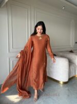 Orange Handwork Kurti + Dupatta - Image 3