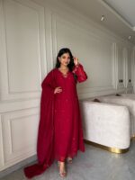 Red Handwork Kurti + Dupatta - Image 2