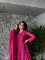 Rani Pink Handwork Kurti + Dupatta - Image 2