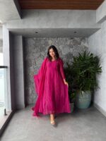 Rani Pink Handwork Kurti + Dupatta
