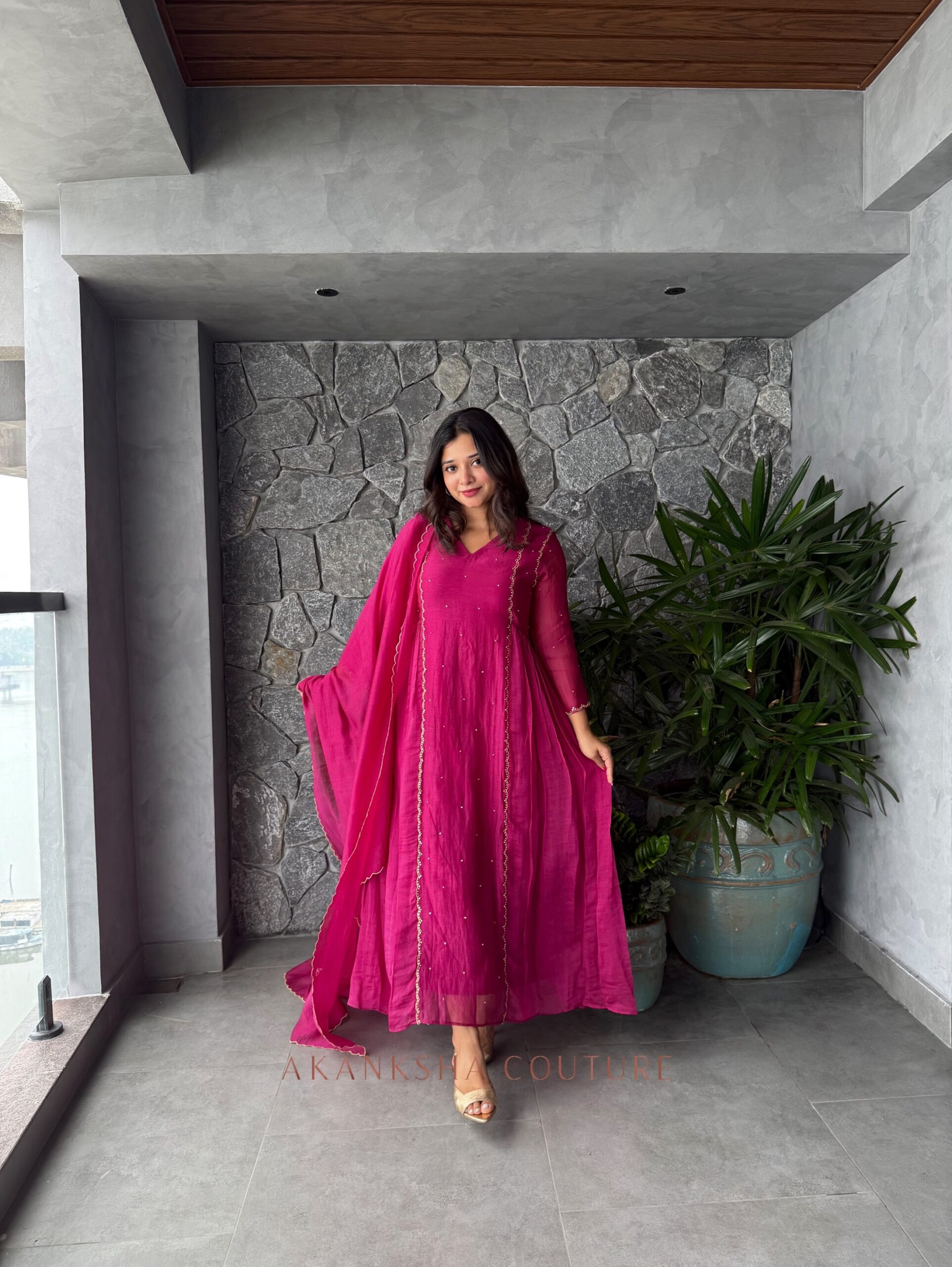 RANI2 Rani Pink Handwork Kurti + Dupatta - Image 1