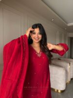 Red Handwork Kurti + Dupatta