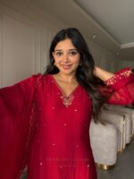 Red Handwork Kurti + Dupatta - Image 3