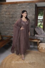 Taupe Chanderi Pleated Top + Dupatta