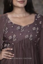 Taupe Chanderi Pleated Top + Dupatta - Image 2
