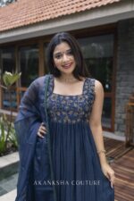 Teal Blue Handwork Kurti + Organza Dupatta - Image 3
