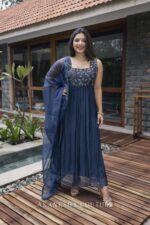 Teal Blue Handwork Kurti + Organza Dupatta - Image 2