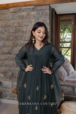 Bottle Green Handwork kurti + Organza dupatta - Image 2