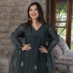 Bottle Green Handwork kurti + Organza dupatta