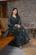 Bottle Green Handwork kurti + Organza dupatta - Image 3