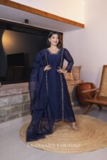 Navy Blue Handwork kurti + Organza dupatta