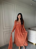 Orange Chanderi pleats + dupatta - Image 2