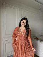 Orange Chanderi pleats + dupatta