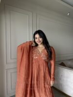 Orange Chanderi pleats + dupatta - Image 3