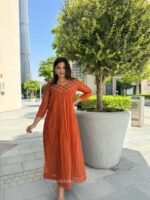 Orange Chanderi dress - Image 3