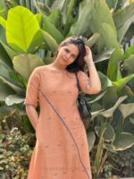 Peach Jamdani dress with lining