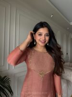 Powder Peach Handwork kurti + Dupatta - Image 2