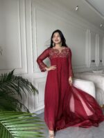 Red Handwork kurti + Organza dupatta