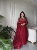 Red Handwork kurti + Organza dupatta - Image 2