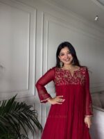 Red Handwork kurti + Organza dupatta - Image 3