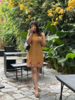 Yellow embroidered cotton dress - Image 2