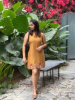 Yellow embroidered cotton dress - Image 3