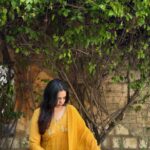 Yellow Chanderi pleated top + dupatta