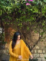 Yellow Chanderi pleated top + dupatta