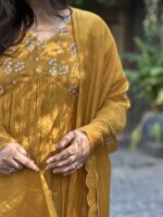 Yellow Chanderi pleated top + dupatta - Image 2