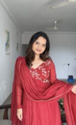 Red  Chanderi Pleated Top + Dupatta