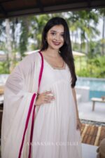 White Rani Pink Handwork Top + Dupatta