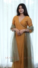 Yellow Handworked Wrap Dress + Pastel Green Dupatta - Image 3