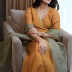 Yellow Handworked Wrap Dress + Pastel Green Dupatta