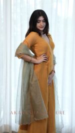 Yellow Handworked Wrap Dress + Pastel Green Dupatta - Image 2