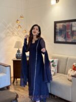 Amitha - Navy Blue Handwork Top + Dupatta - Image 2