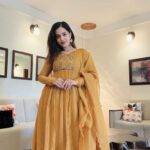 Amitha - Yellow-Red Handwork Top + Dupatta