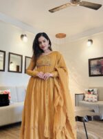 Amitha - Yellow-Red Handwork Top + Dupatta