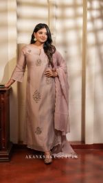 Pastel Pink Handwork Kurti + Dupatta only - Image 2