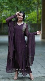 Deep Purple Pleated Handwork Top + Dupatta only - Image 2