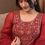 L Red Handwork Top + Dupatta only