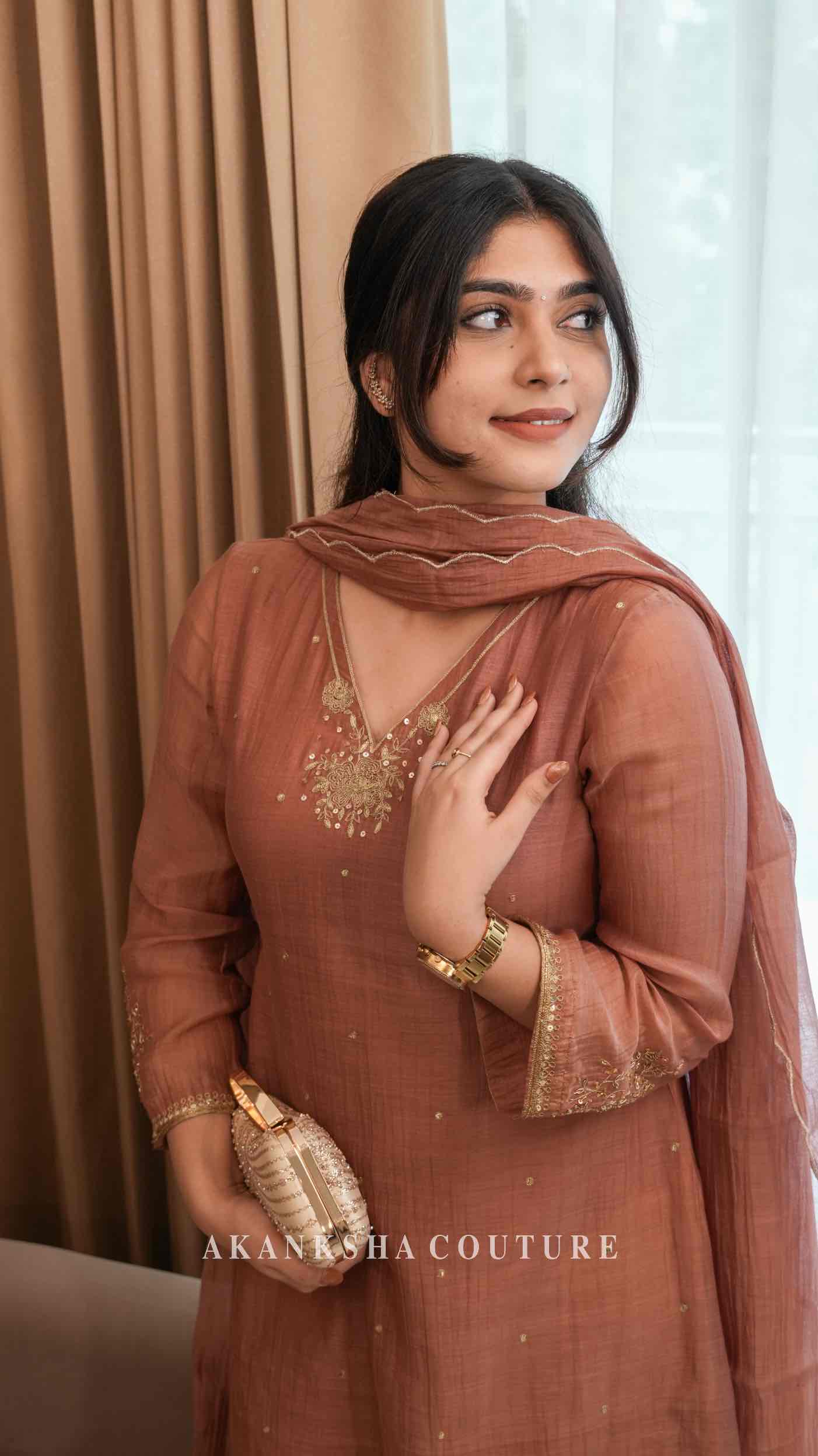 IMG_3873 L Powder Peach Handwork Top + Dupatta only - Image 1