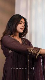 L Purple Pleated Handwork Top + Organza Dupatta only - Image 2