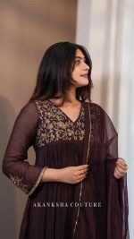 L Purple Pleated Handwork Top + Organza Dupatta only - Image 3