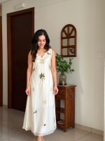 Onam Themed White Handwork Dress - Image 3