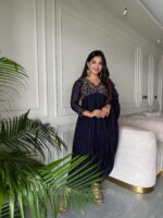 Navy Blue - Red Handwork Pleated Top + Dupatta - Image 3