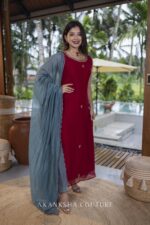 Red Handwork Top + Powder Blue Dupatta - Image 3