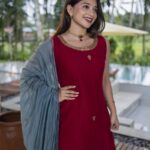 Red Handwork Top + Powder Blue Dupatta
