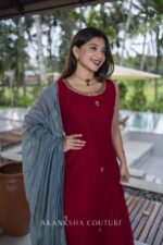 Red Handwork Top + Powder Blue Dupatta