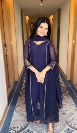 K Navy Blue Handwork Top + Dupatta