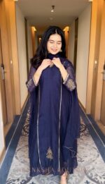 K Navy Blue Handwork Top + Dupatta - Image 2